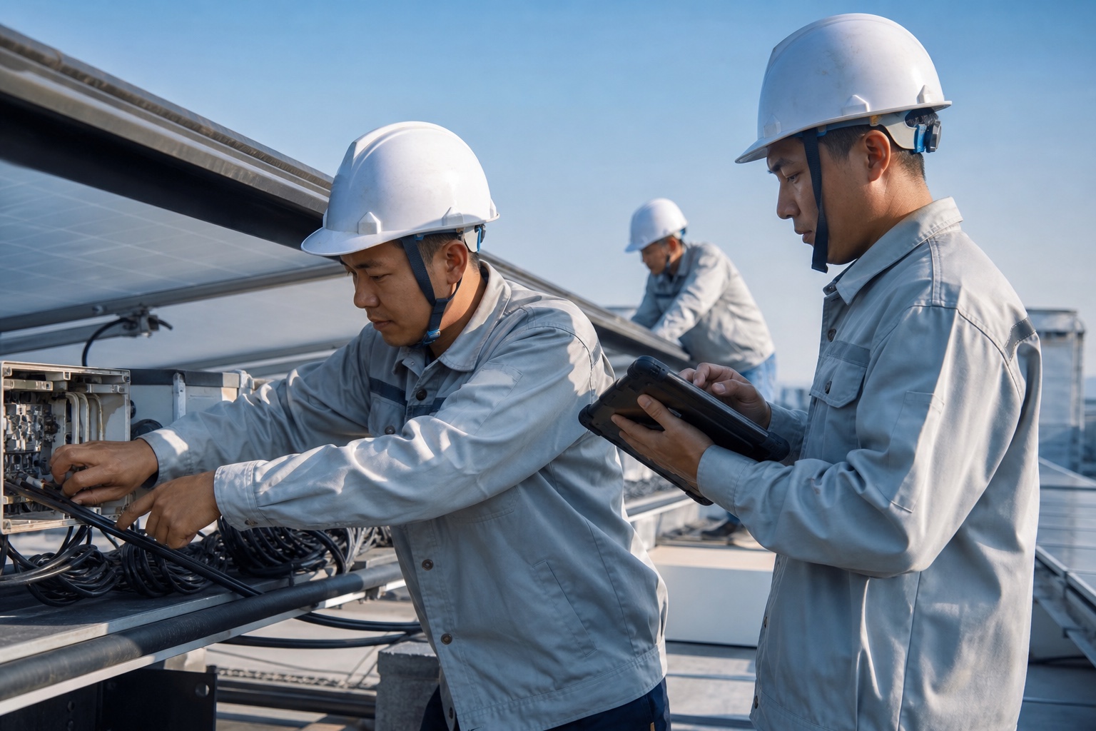 Kỹ sư IEACE triển khai hệ thống năng lượng mặt trời